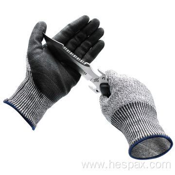 Hespax HPPE Anti-cut Extended Cuff PU Safety Gloves